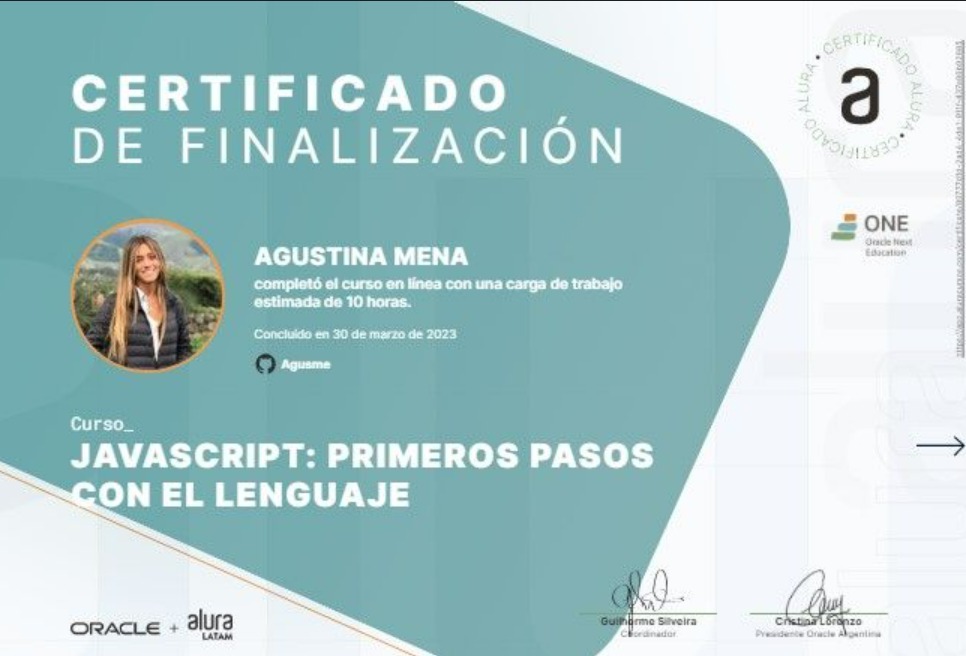 Certificado Javascript Alura Latam