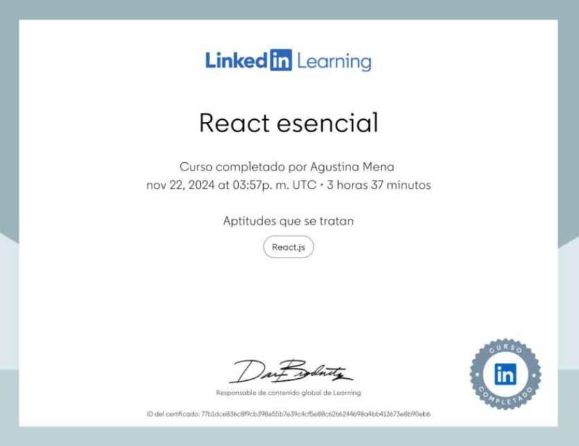Certificado React LinkedIn Learning